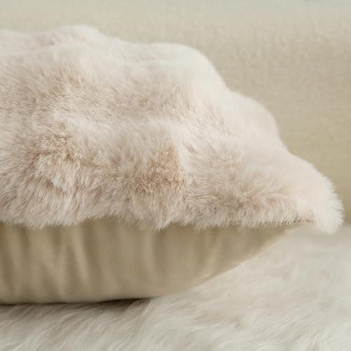 Mandioo Pack of 2 Thick Plush Wool Decorative Throw Pillow Covers Super Soft Wave Bubble Fur Velvet Cushion Covers Pillow Shams for Couch Bed Living Room 12x20 Inch Beige thumbnail 4