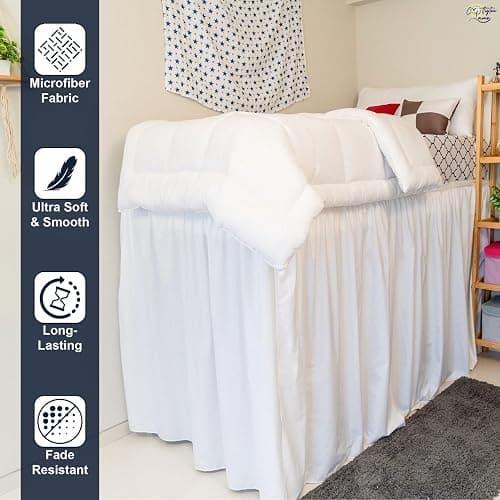 Cottington Lane Ruffled Dorm Room Bed Skirt Twin XL 36 Inch Drop, Hotel Quality Premium 1800 Brushed Microfiber Twin Extra Long College Dust Ruffle, White thumbnail 4