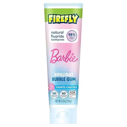 Firefly Kids Anticavity Natural Fluoride Toothpaste, Barbie, Bubble Gum Flavor, 4.2oz