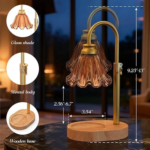 WYghyronic Candle Warmer Lamp with Timer & Dimmable 4-Level Brightness - Adjustable Height,for New Home Bedroom, Gifts for Women(Brown2) thumbnail 2