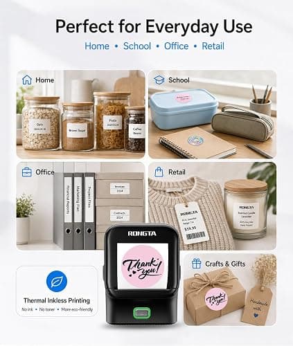 Rongta Bluetooth Label Maker Machine, Thermal Label Printer Easy to Use for Office, Home, Business, Came with 1 Roll 2x1.18 inch White Label(Black) thumbnail 7