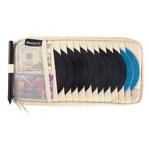 alavisxf xx Car CD Visor Holder, 12 Sleeves Organizer with Mesh Pocket | Durable Oxford Cloth, Holds 12 CDs/DVDs, 1 Pen Holder, 1 Back Inner Pocket, Disc Storage Organizer, Fits Most Vehicle Visors - Image 1