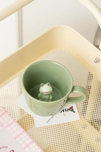 DIHOclub Frog Coffee Cup Hidden 3D Animal Inside Mug,Garden series Handmade Figurine Mugs 12OZ(Green) thumbnail 7