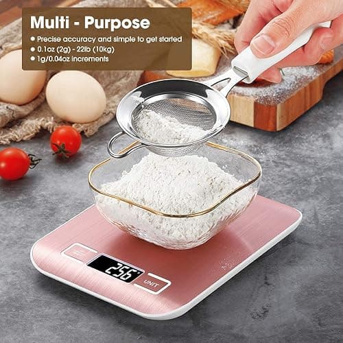 Mik-Nana Food Scale Pink, 10kg/22lb Digital Kitchen Scale Weight Grams and Oz for Baking and Cooking, 1g/0.1oz Precise Graduation, Easy Clean Stainless Steel thumbnail 6