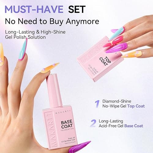 Makartt Gel Top and Base Coat Set: 2 PCS 15ml No Wipe Upgrade Diamond-Shine Long-Lasting Base and Top Coat Gel Nail Polish Soak Off UV LED Lamp Needed Home DIY Gift Women thumbnail 2