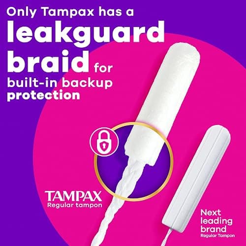 Tampax Radiant Tampons for Women Multipack, with LeakGuard Braid, Regular/Super Absorbency, Unscented, 84 Count (3 Packs of 28), Packaging May Vary thumbnail 4