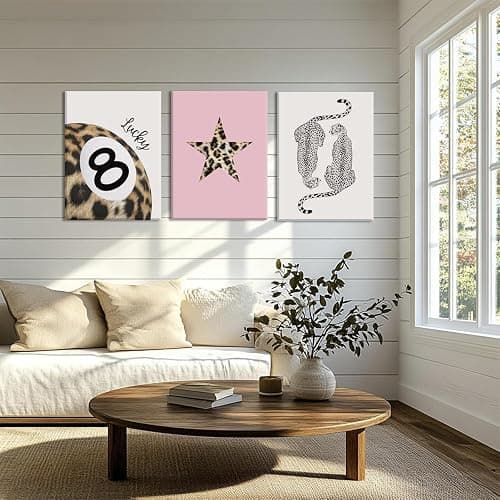 Hwetui Trendy Leopard Canvas Wall Art Set of 3 Funky Lucky 8 Ball Posters Prints Preppy Room Aesthetic Painting Cheetah Wall Decor Pictures for Girls Bedroom Apartment Dorm 12x16 Inch Framed thumbnail 6