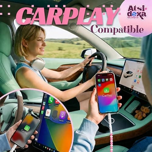 Atsidexa 4-in-1 Beaded Charging Cable, MFi Certified, Works with CarPlay, 3.3FT 60W Fast Charger Cord for iPhone 17/16/15/14/13/12/11, iPad, Samsung, Android and More (Pink Swirl) thumbnail 4