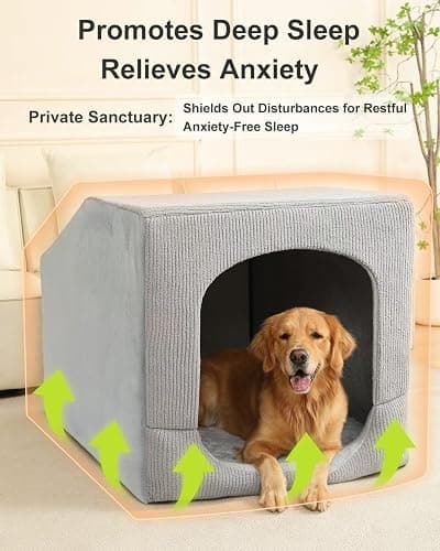 Hovicaed Indoor Dog House for Extra Large Medium Small Sized Dogs - Dog Tent with Washable Removable Cover, Pet Orthopedic Dog Cave Bed Egg-Crate Foam Cushion, Inside Dog House Large Space(XXL) thumbnail 2
