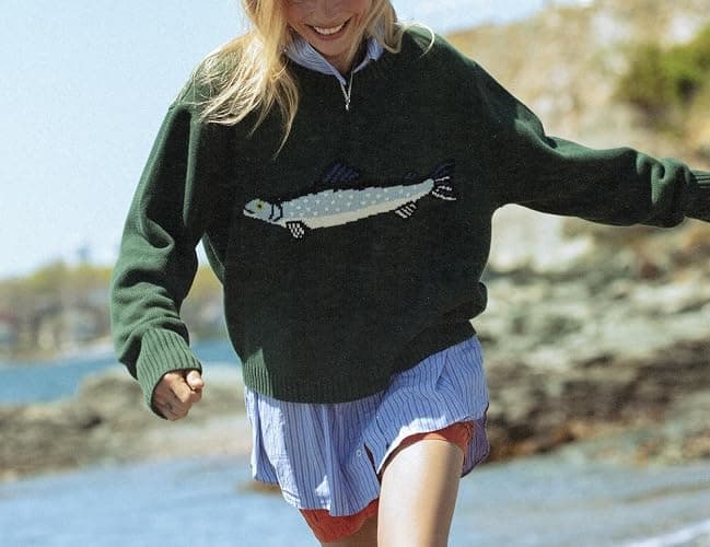 Y2k Fish Graphic Crochet Chunky Sweater Women Vintage Cottagecore Oversized Streetwear thumbnail 2