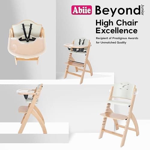 Abiie Beyond Junior Wooden High Chair with Tray - Adjustable and Convertible High Chair for Babies and Toddlers - 6 Months to 250 Lb - Water Resistant - Natural Wood/Dove Grey Cushion thumbnail 6