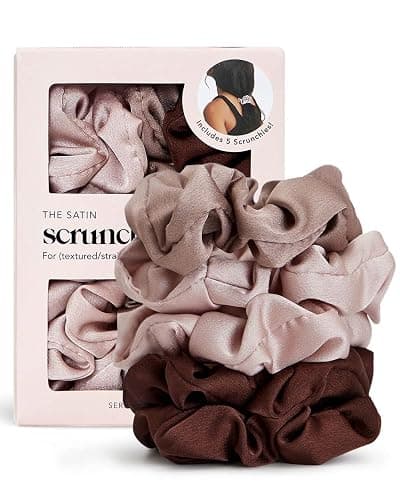 Kitsch Satin Scrunchies for Women - No Crease Hair Ties for Girls | Scrunchies For All Hair Types and Textures, Perfect for Day or Night - 5 Pcs, Cameo - Cameo - Image 1