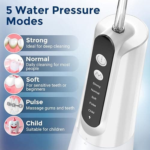 INSMART Water Flosser for Teeth: Portable Travel Flossers Set for Teeth cleaning with 5 Modes Cordless Dental Electric Flosser for Oral Care,Rechargeable Floss DIY Mode IPX7 Waterproof thumbnail 2
