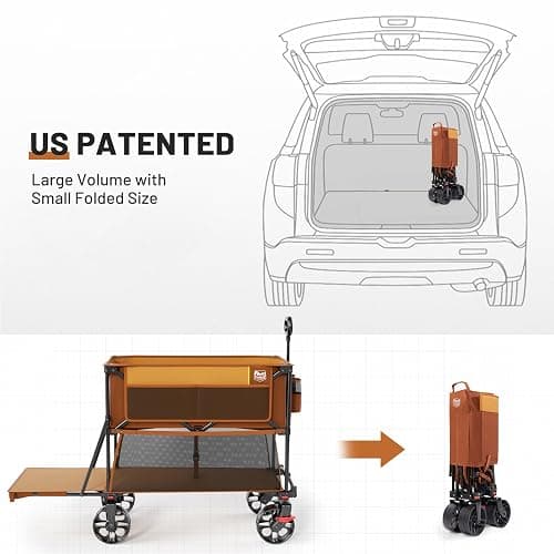 TIMBER RIDGE 400L Large Capacity Folding Double Decker Wagon with Brakes, 54" Extra Long Extender Wagon Cart, 450lbs Heavy Duty Collapsible Cart, All-Terrain Big Wheels for Camping, Sports, Shopping thumbnail 7