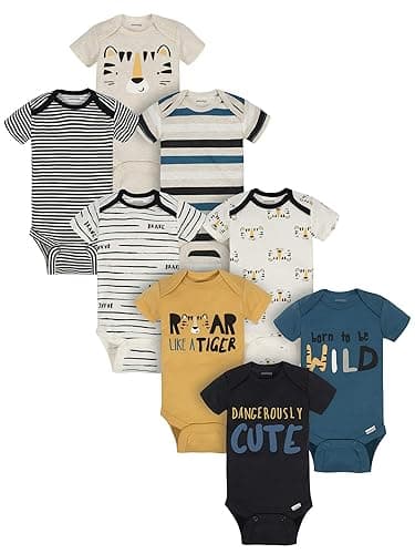 Onesies Brand baby-boys 8-pack Short Sleeve Mix & Match Bodysuits - 0-3 Months - Dangerously Cute Tiger