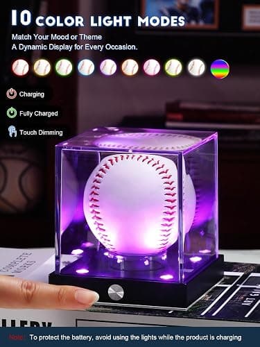 JupDec Baseball Display Case Led, Clear Cube Baseball Holder with Memory Function, Autograph Stand Box for Single Ball with 10 Color Light Up, Ideal Gift for Collector & Sports Fans, Silvery, 1 Pack thumbnail 4