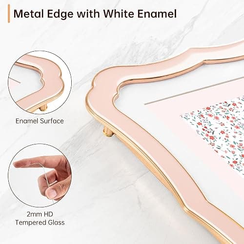 4x6 Enamel Picture Frame with HD-Tempered Glass, Display 3x5 Photo with Mat, Ornate Photo Frame with Gold Metal Edge & Velvet Back for Tabletop & Wall Mount Vertically or Horizontally Display, Pink thumbnail 4