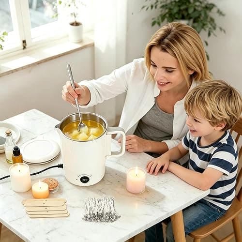 Candle Making Supplies Kit with Wax Melting Pot,27 OZ Electric Small Wax Melts Warmer with Thermometer and Pouring Spout for DIY Soap Making for Beginners,Adults,Pros for Soy Wax,Beeswax,Paraffin thumbnail 7