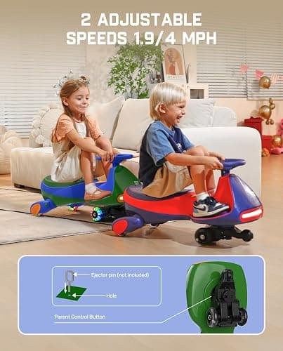 FanttikRide N7 Pro Electric Wiggle Car with Pedal, Rechargeable Battery, CyberWiggle, 2 in 1 Swing Car, 2 Speeds Max 4 Mph, Anti-Rollover, Flashing Wheels, Bluetooth, for Ages 3 and Up, 150 Lbs, Green thumbnail 6