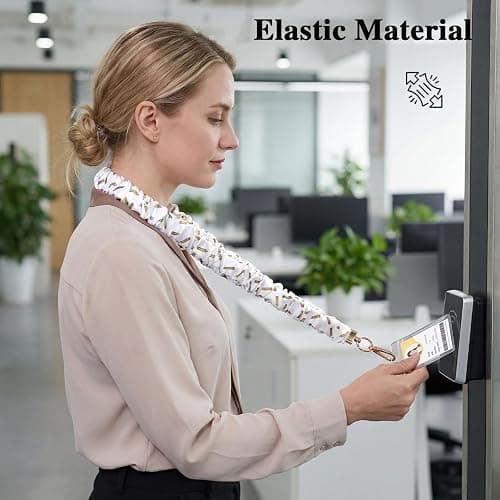 Prudiut Scrunchie Lanyard For Id Badges With Card Holder, Pencil | Stretchy Satin Lanyard, Includes Waterproof Id Holders, Keychain Hook And Phone Tether, Soft For All-Day Wear thumbnail 7