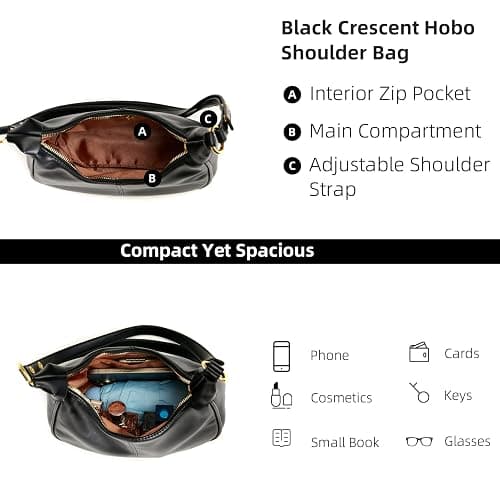 Shoulder Bags for Women Small Hobo Bags Crescent Shaped Cute Retro Tote Handbag Mini Clutch Purse with Zipper Closure thumbnail 4