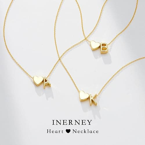 Inerney Gold Heart Initial Necklace for Women 14K Gold Plated A-Z Letter Pendant Necklace Dainty Tiny Heart Monogram Necklace Personalized Name Necklace Gift Jewelry for Women thumbnail 7