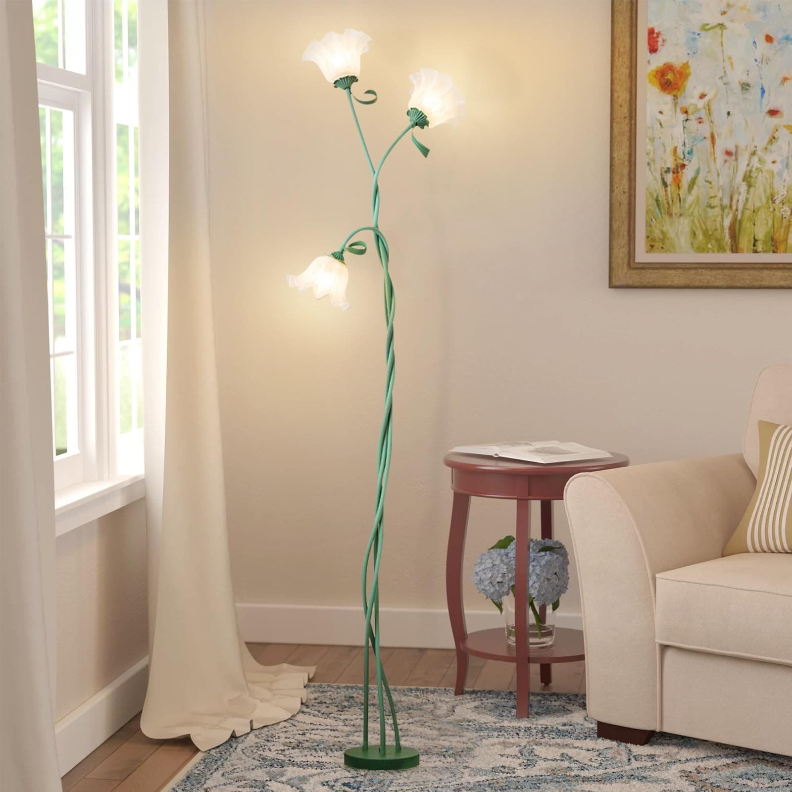 Vintage Flower Floor Lamp, High 170 cm, 3 Colour Modes, Flexible Neck, DIY Modern Corner Standing Lamp, Green - Image 1
