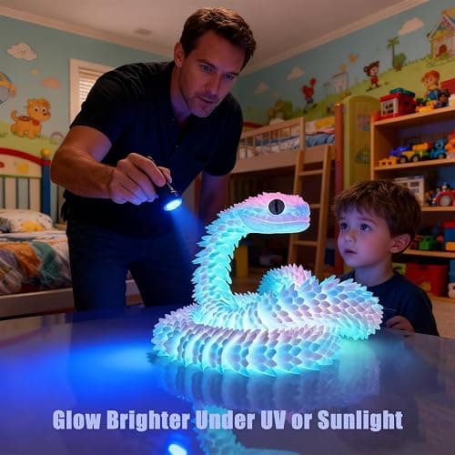 24in 3D Printed Snake, 3D Printed Animals Articular Mobility Glow in The Dark Snake Toy, Fidget 3D Printed Collectible Toys for Home & Office Decoration, Gift for Boys and Girls (Luminous Blue) thumbnail 4