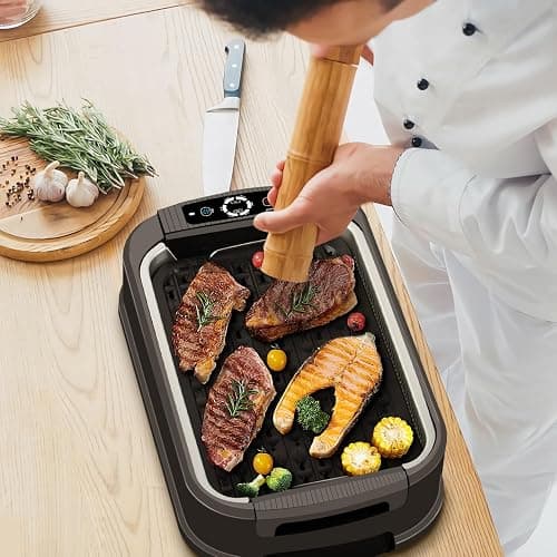 Indoor Smokeless Grill, Techwood 1500W Electric Indoor Grill with Tempered Glass Lid, Portable Non-stick BBQ Korean, Turbo Smoke Extractor Technology, Drip Tray& Double Removable Plate, Black thumbnail 7