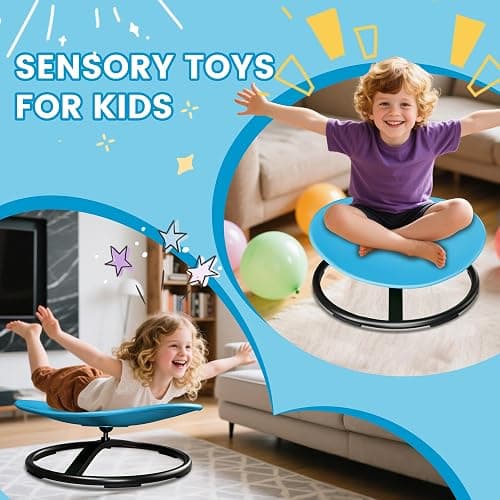 21" L × 19" W Large Size Spinning Chair for Autistic Kids, Toddler Sensory Spinning Chair, Sensory Toys Gifts for Kids with Autism & ADHD, Sit and Spin Training Body Coordination, Azure Rounded Shape thumbnail 8