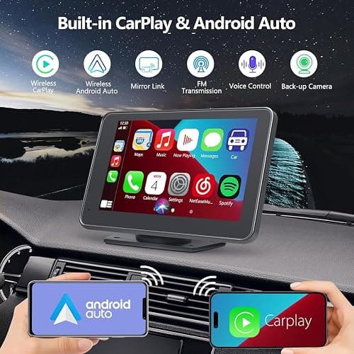 Carplay Screen for Car with Apple CarPlay/Android Auto, 7" Wireless Car Stereo, Portable Touchscreen Car Radio with Bluetooth, Backup Camera, GPS Navigation, Mirror Link,Multimedia Player All Vehicles thumbnail 2