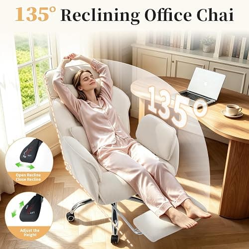 Criss Cross Office Chair with Footrest - 5-Gear Flat Armrests Corduroy Desk Chair, Reclining Wide Ergonomic Computer Chair with Lumbar Pillow, High Back Swivel Vanity Chair thumbnail 3