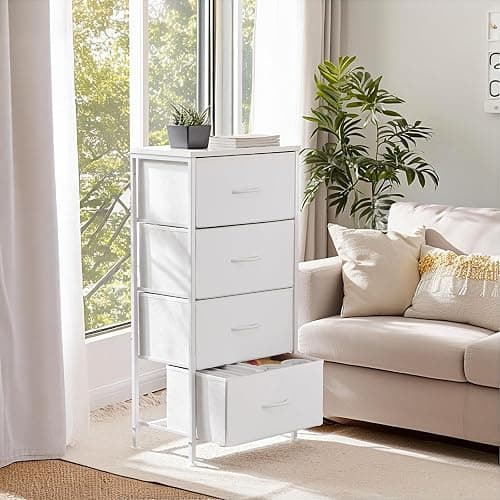 Sweetcrispy Nightstand Small Bedroom Dresser with 4 Fabric Drawers, Bed Side Furniture End Table, Wooden Top Cabinet Night Stand Dresser for Closet, Entryway, Dorm thumbnail 7