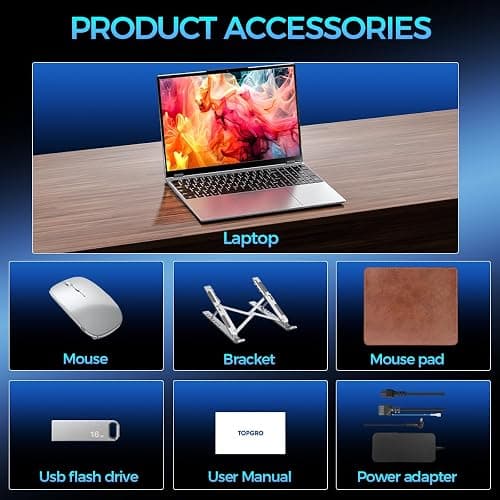 TOPGRO 16" Business Laptop Core N95, GeForce MX230, 16GB DDR4 RAM, 512GB SSD,Win 11 Pro,FHD Display, Gaming Computer,WiFi 5,Bluetooth 4.2,Backlit Keyboard,Fingerprint Unlock, Lightweight Laptops thumbnail 7