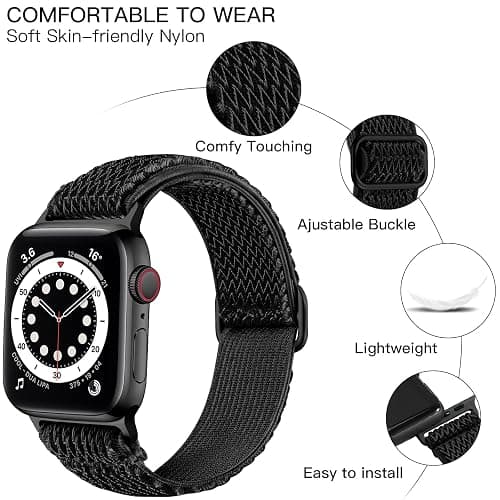 Lerobo Nylon Stretchy Solo Loop Watch Band, Compatible with Apple Watch Series 11-1, SE/Ultra 3 2 1 38/40/41/42/44/45mm/46mm/49mm, Adjustable Replacement Strap for Women Men thumbnail 2