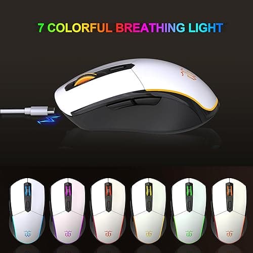 Snpurdiri 60% Wireless Gaming Keyboard and Mouse Combo,Orange Backlit Rechargeable 2000mAh Battery,Mini Mechanical Feel Anti-ghosting Keyboard + Popular RGB Mice for Gaming, Office(Black-White) thumbnail 7