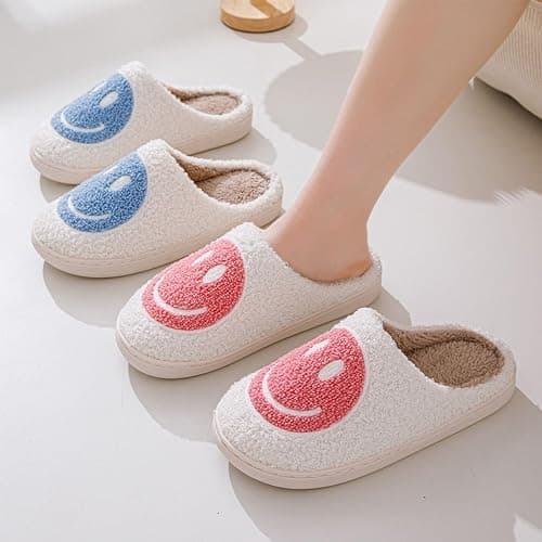 Cute Smile Face Kids' Plush Happy Face Slippers - Non-Slip, Warm, Indoor/Outdoor thumbnail 6