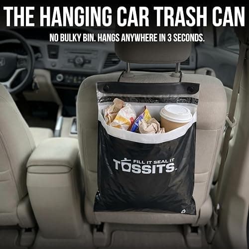 Tossits Recycled Disposable Car Trash Bags – Leakproof, Smell Proof Hanging Garbage Bags for Car, Truck, SUV, RV & Vehicle – Black, 21 Count Disposable Automotive Trash Bags thumbnail 2