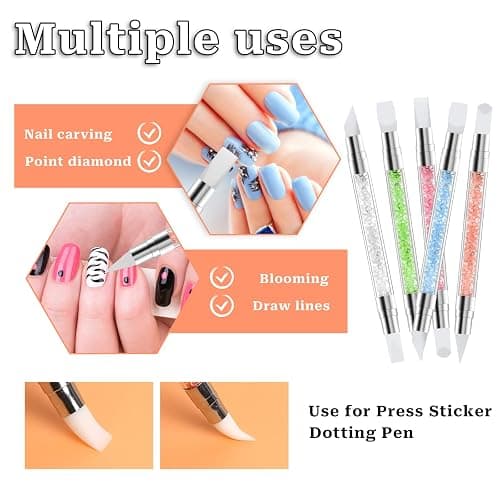 5 Pcs Nail Art Sculpture Pen Dual Tipped Silicone Nail Tools Nail Art Acrylic Pen Silicone Brushes for Resin Nail Art Tools for Design Nail Foil Carving Drawing Effect Shaping Drawing thumbnail 3