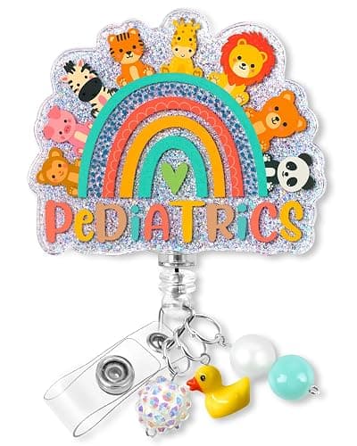 Plifal Nurse Badge Reel – Cute Yellow Pediatrics Retractable ID Badge Holder with Beads Charm Alligator Clip, Funny Medical Badge Reel for Nurses Healthcare Worker Gifts - Image 1