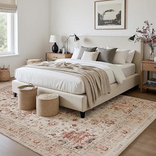 LIDALL 8x10 Orange Washable Area Rug for Living Room, Vintage Print | Rug for Bedroom, Dining Room, Home Office, Non Slip Low Pile Carpet thumbnail 2