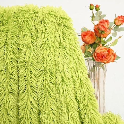 Plush Super Soft Blanket Bedding Sofa Cover Furry Fuzzy Fur Warm Throw Qulit Cozy Couch Blanket for Winter (51"x63",Yellow Green) thumbnail 3