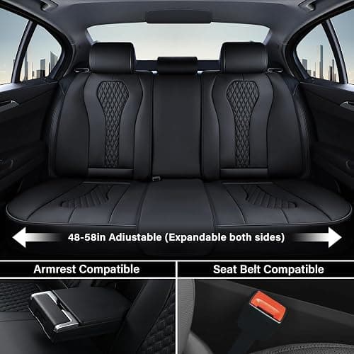 Coverado Seat Covers, Car Seat Covers Full Set, Black Car Seat Cover, Car Seat Covers Front Seats Back Seat Cover, Waterproof Car Seat Cushion, Leather Seat Covers Seat Protector Fit for Most Cars thumbnail 3