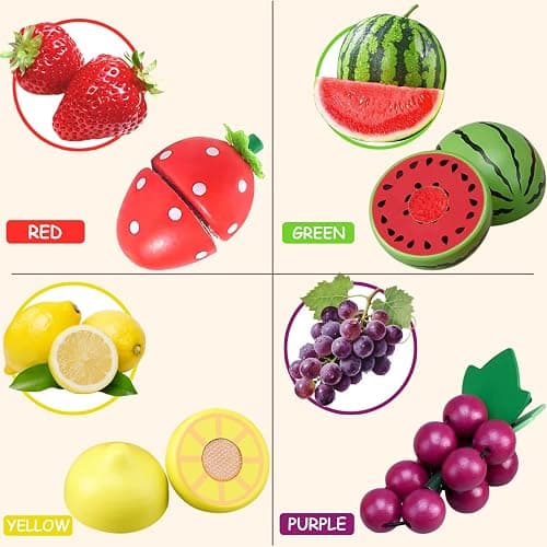 WHOHOLL 43 Pcs Wooden Play Food for Kids Play Kitchen Accessories Playset with Basket, Pretend Cutting Food Toys for 3 4 5 6 Year Old, Vegetables Fruits Toys Christmas Birthday Gifts for Girls Boys thumbnail 4