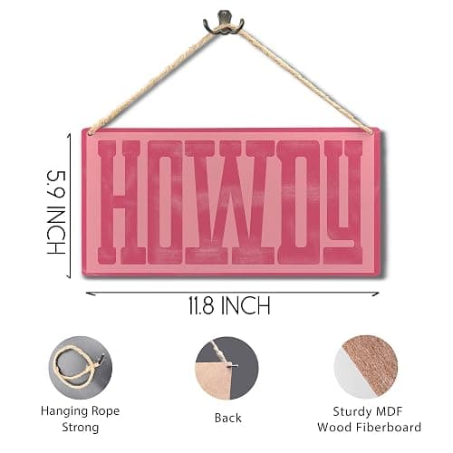 Ryeolo Howdy Sign - Preppy Hot Pink Cowgirl Wall Decor, Western Home Living Room Decor, 11.8x5.9 Inch Wall Pediment thumbnail 6