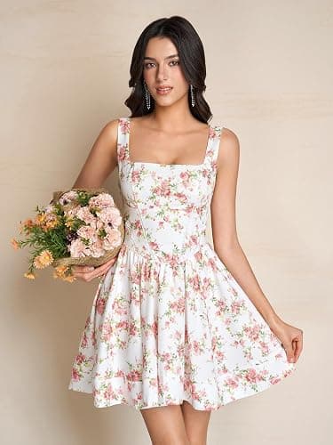 KUTUMAI Floral Corset Mini Dress Square Neck Flowy A Line Cute Graduation Short Dresses for Women Summer 2026 thumbnail 2