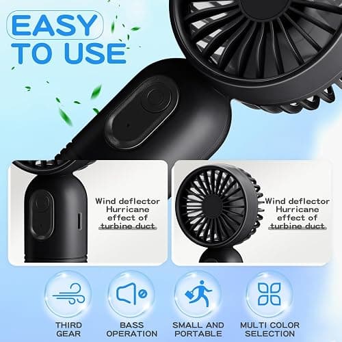 Rossesay 6 Pcs Mini Portable Fan Bulk Cute Handheld Lightweight Small Little Personal Hand Eyelash Fan 3 Speeds USB Rechargeable for Women Men Indoor Outdoor Makeup Travel (Black) thumbnail 4