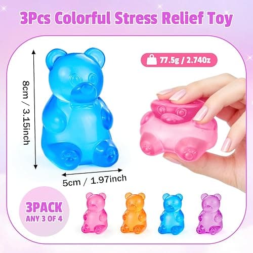 3Pcs Gummy Bear Toys,Stress Bear Squishy Balls,Sugar Filled Squishy Toys,Anxiety Relief & Focus Toy, Anxiety Relief Toys for Office & Party Favors, Christmas Halloween Easter Gifts thumbnail 3
