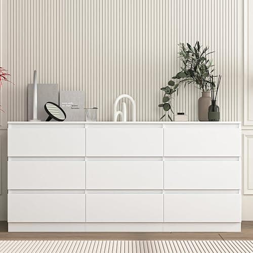 Vibe & Dine White Dresser 9 Drawer, Modern Long Dresser for Bedroom, Wood Chest of Drawers with Wide Storage for Living Room thumbnail 2