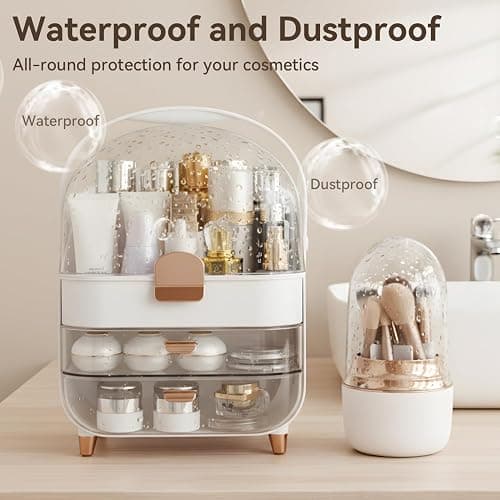 Makeup Organizer Countertop, Skincare Bathroom Counter Organizer, Storage Box Cosmetic Display Cases, Teen Girl Gifts Trendy Stuff Make up Organizers for Vanity, Dresser (Rose Gold) thumbnail 7